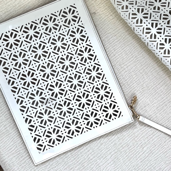 Tory Burch White Laser-Cut Tote with Zip Pouch Set - Picture 3 of 6